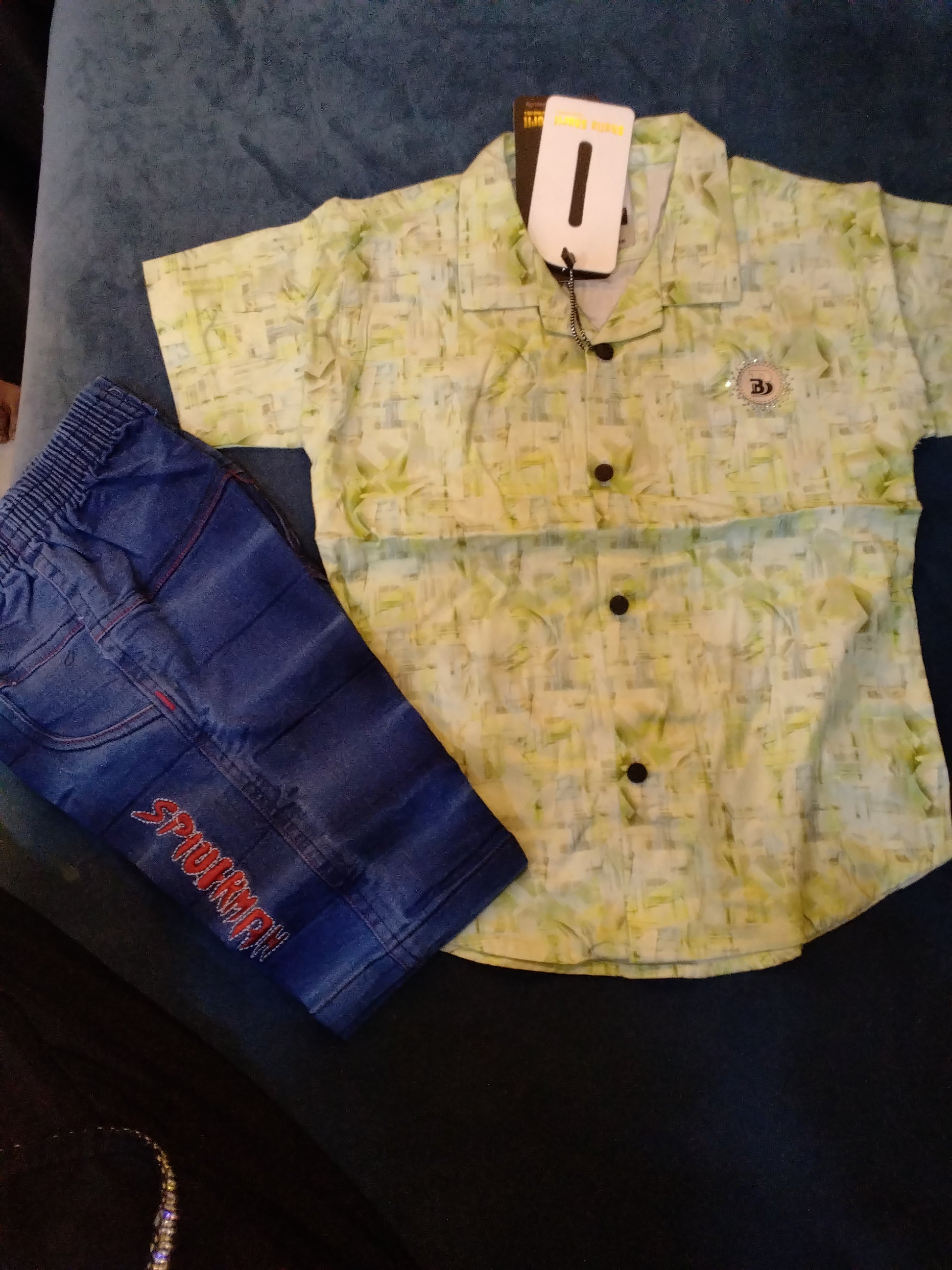 Boys Printed Half Sleeve Shirt & Denim Pant Set.384