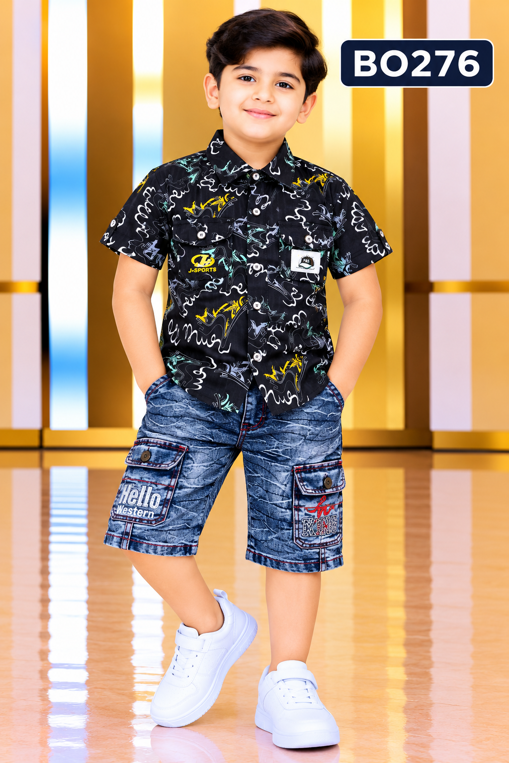 Boys Urban Print Shirt & Denim Cargo Shorts Set – BO276