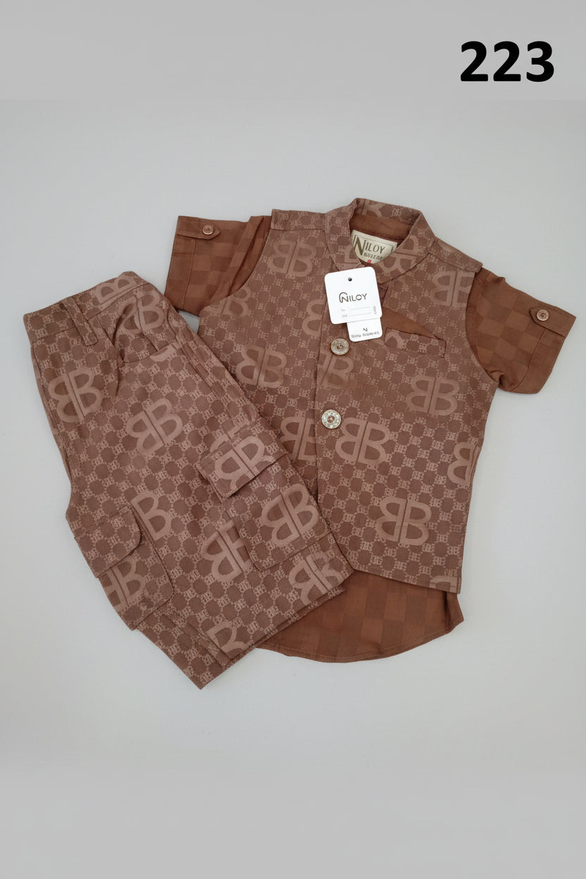 Kids Premium Jacquard Panjabi Set – Luxury Monogram Design 223