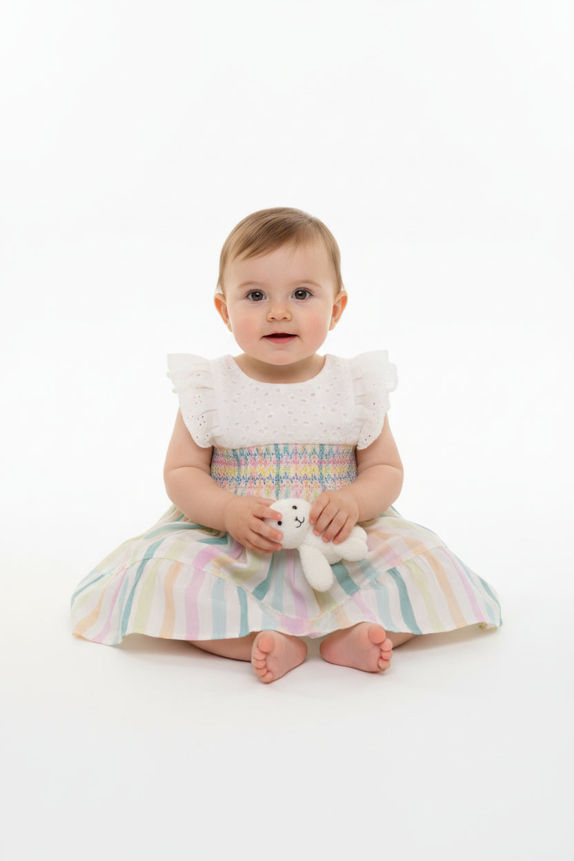 Girls Rainbow Stripe Dress with Inner Brief 195