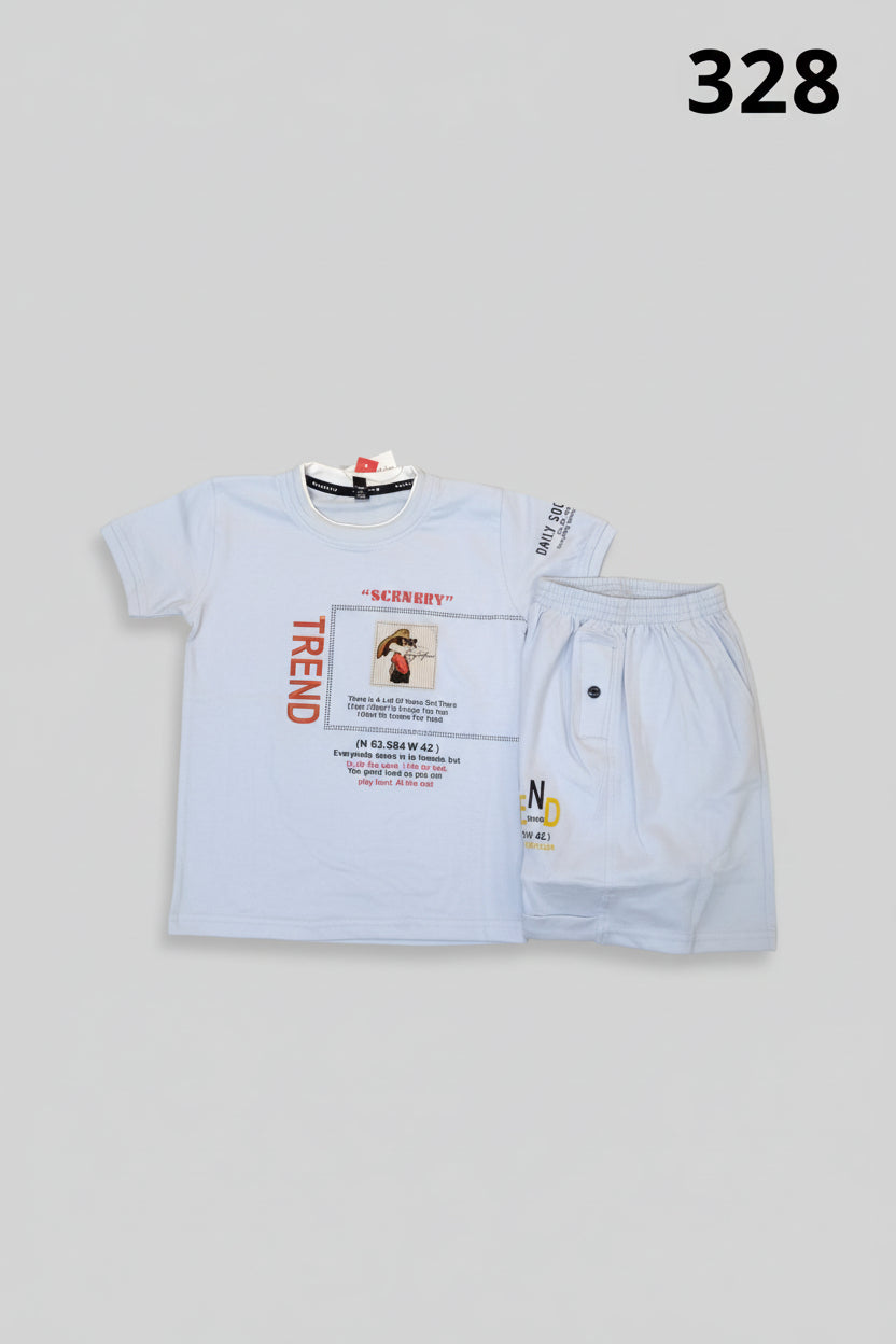 Kids Trendy Graphic T-Shirt & Shorts Co-Ord Set 328