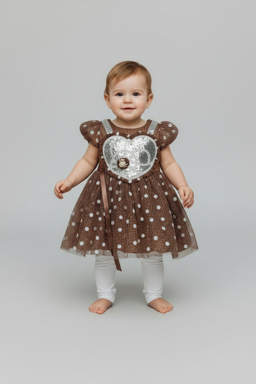 Luxury Baby Girls Sequin Heart Party Dress with Soft Leggings Set 1403