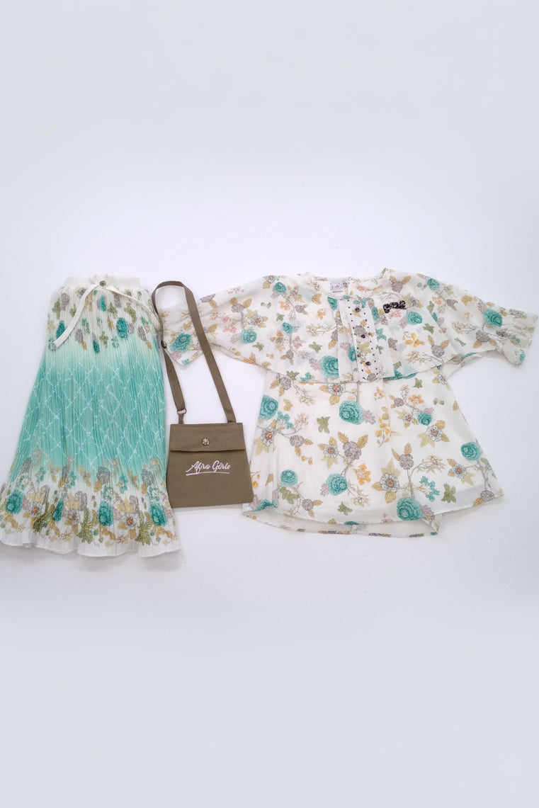 Baby Girls Floral Top & Pleated Skirt Set with Sling Bag 152