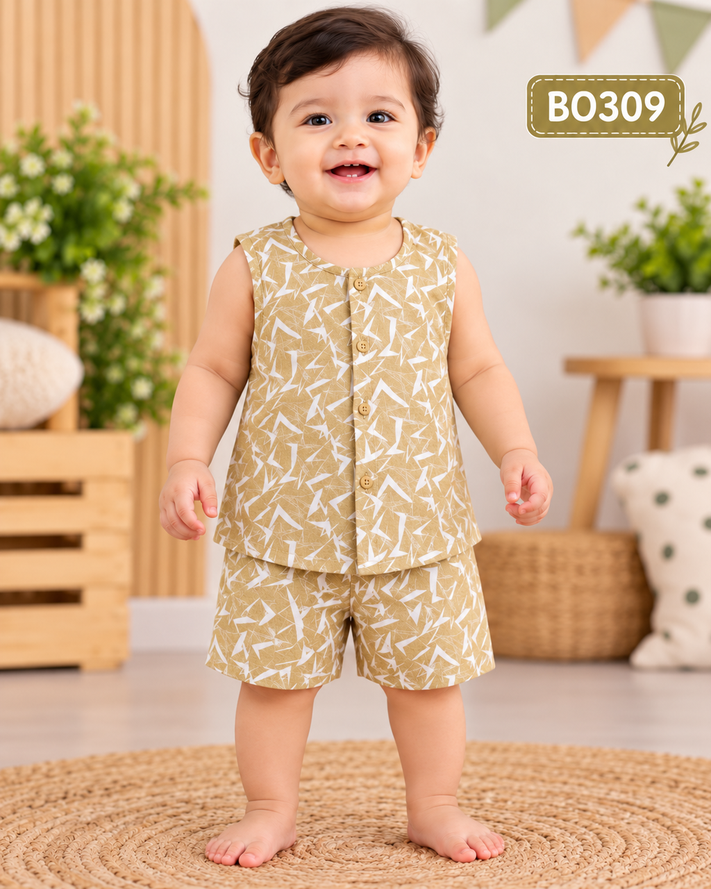Premium Baby Boys Printed Sleeveless Nima & Shorts Set-BO309