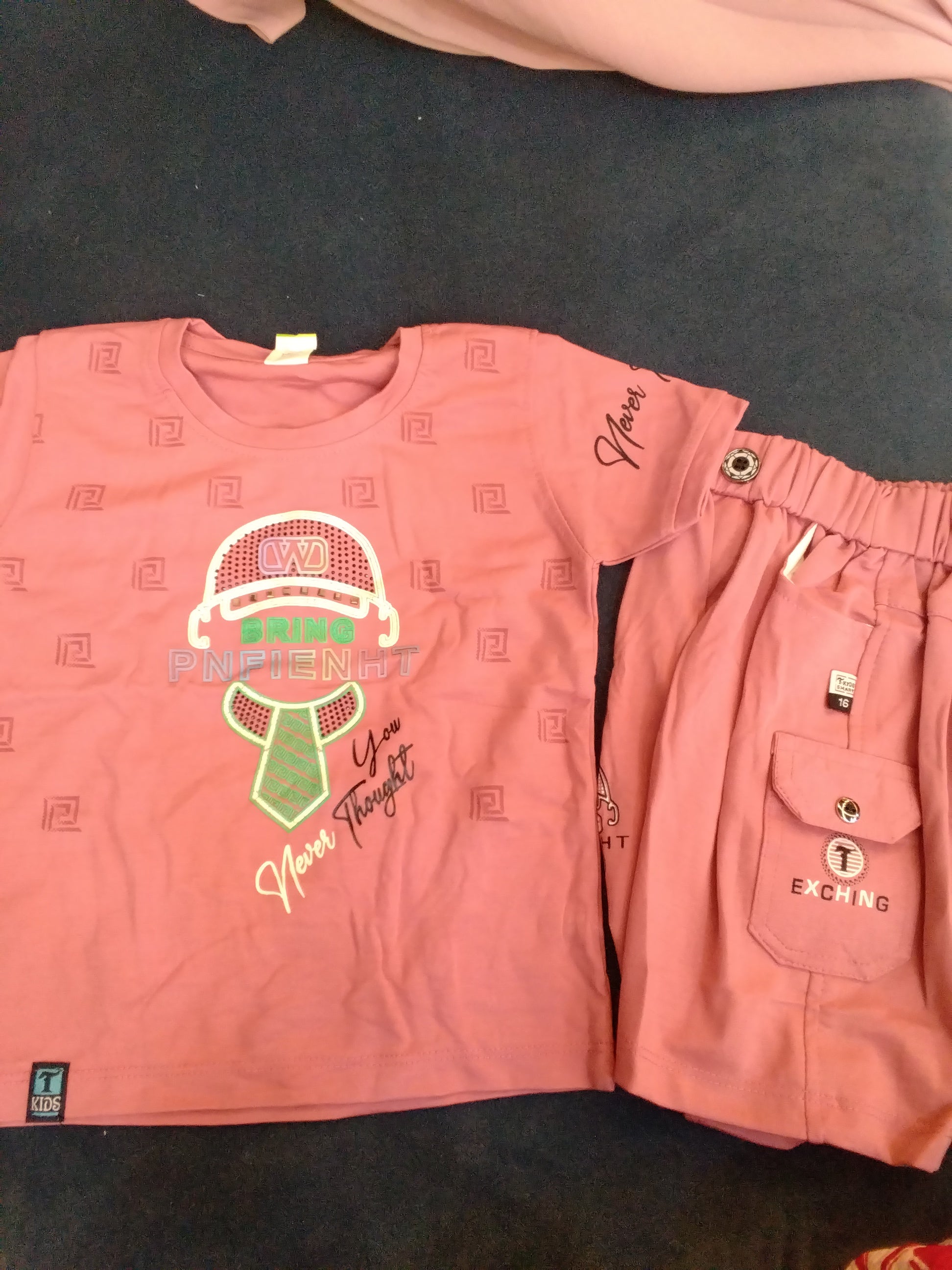 Kids Printed T-Shirt & Cargo Shorts Set – Bring PNFIEHT Graphic Style 340