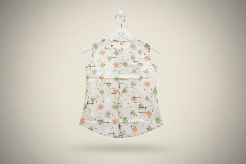 Sleeveless Printed Cotton Button-Front Top for Girls 174