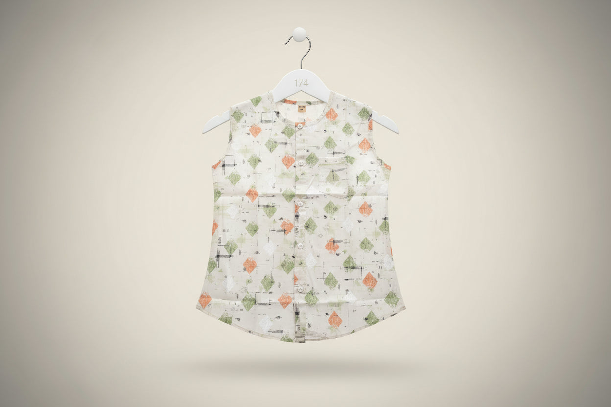 Sleeveless Printed Cotton Button-Front Top for Girls 174