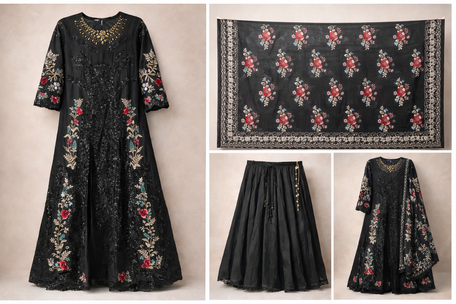 Luxury Georgette+Cotton Sequin Embroidered Kurti 1167