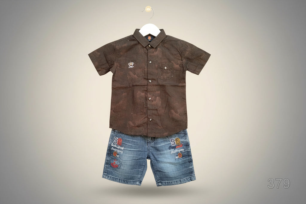 Boys Premium Floral Collar Shirt & Denim Pant Set 379