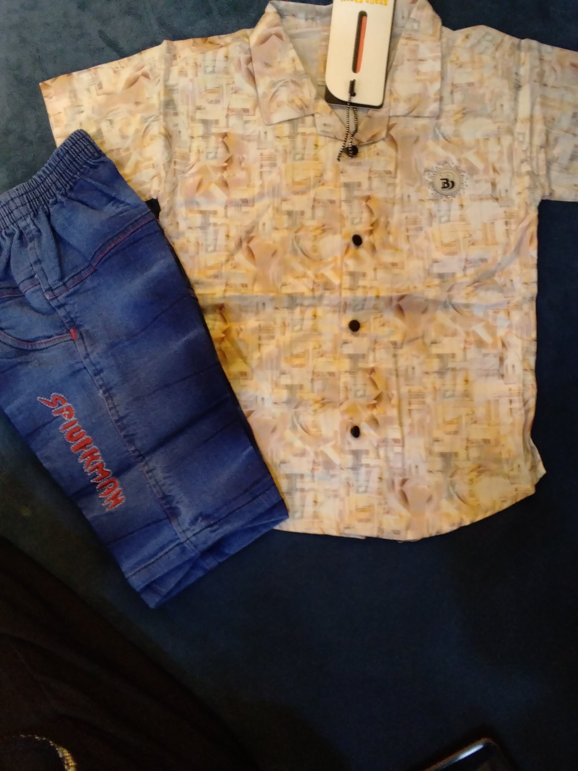 Boys Printed Half Sleeve Shirt & Denim Pant Set.384