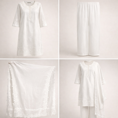 Moslin Soft Cotton Fabric Embroidered Three piece set -C136