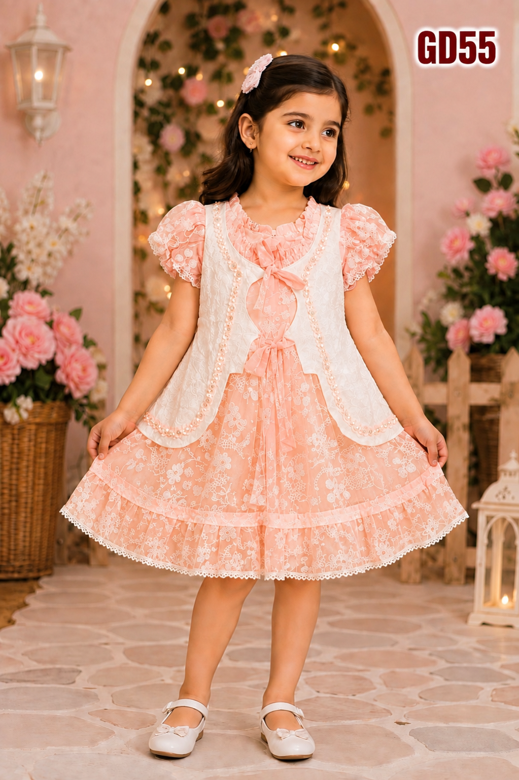 Elegant Floral Lace Girls Dress Set-GD55