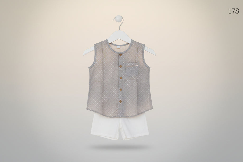 Niloy Kids Boys Sleeveless Printed Waistcoat & Pajama Set 178