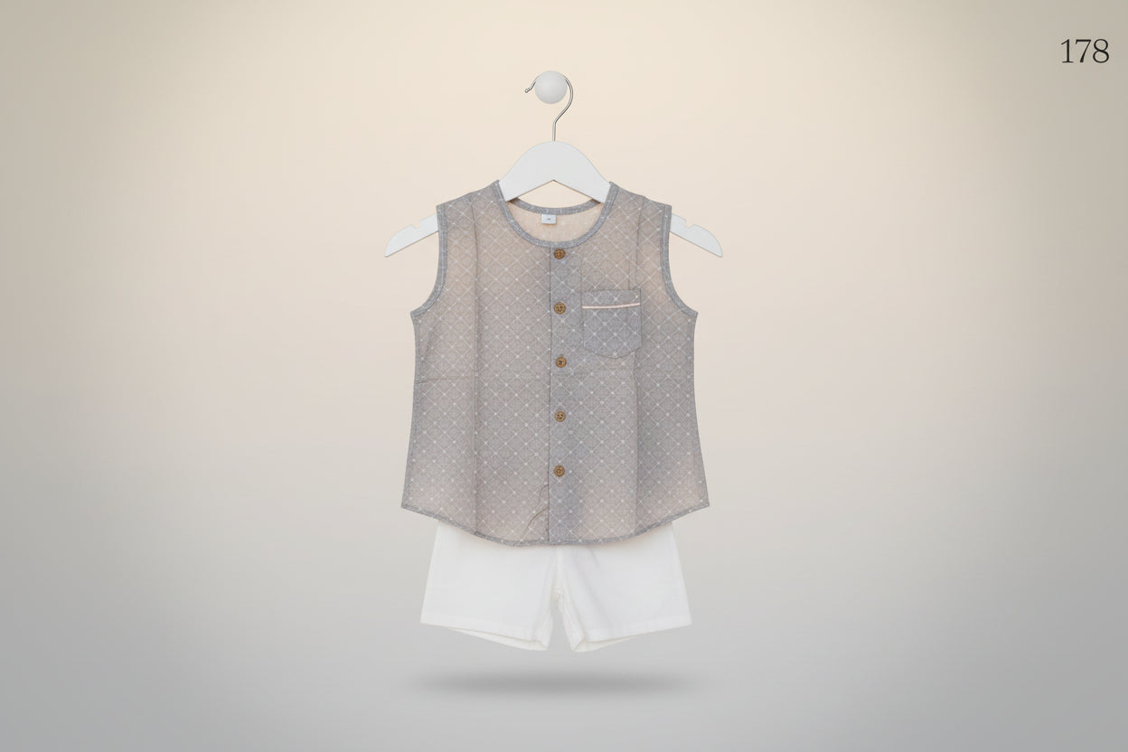 Niloy Kids Boys Sleeveless Printed Waistcoat & Pajama Set 178