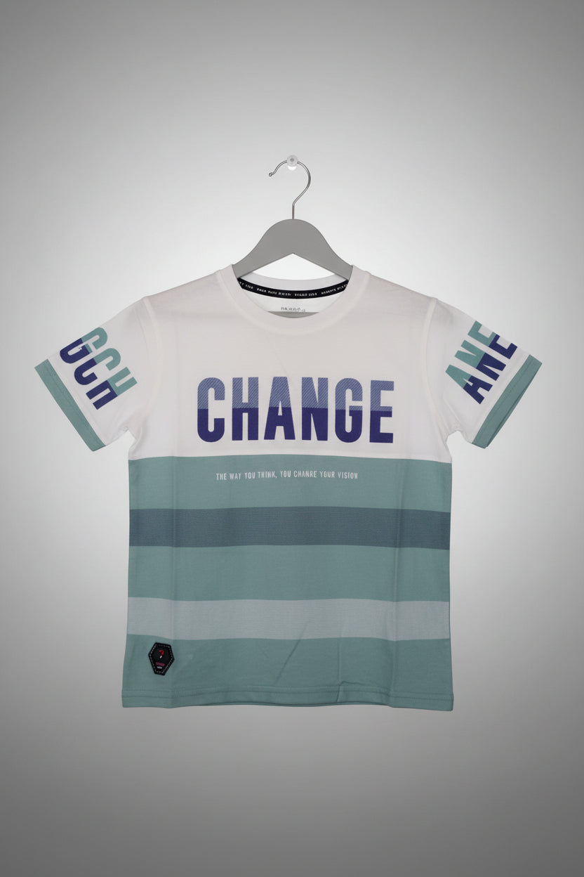 Boys “CHANGE” Printed Striped Casual T-Shirt 119