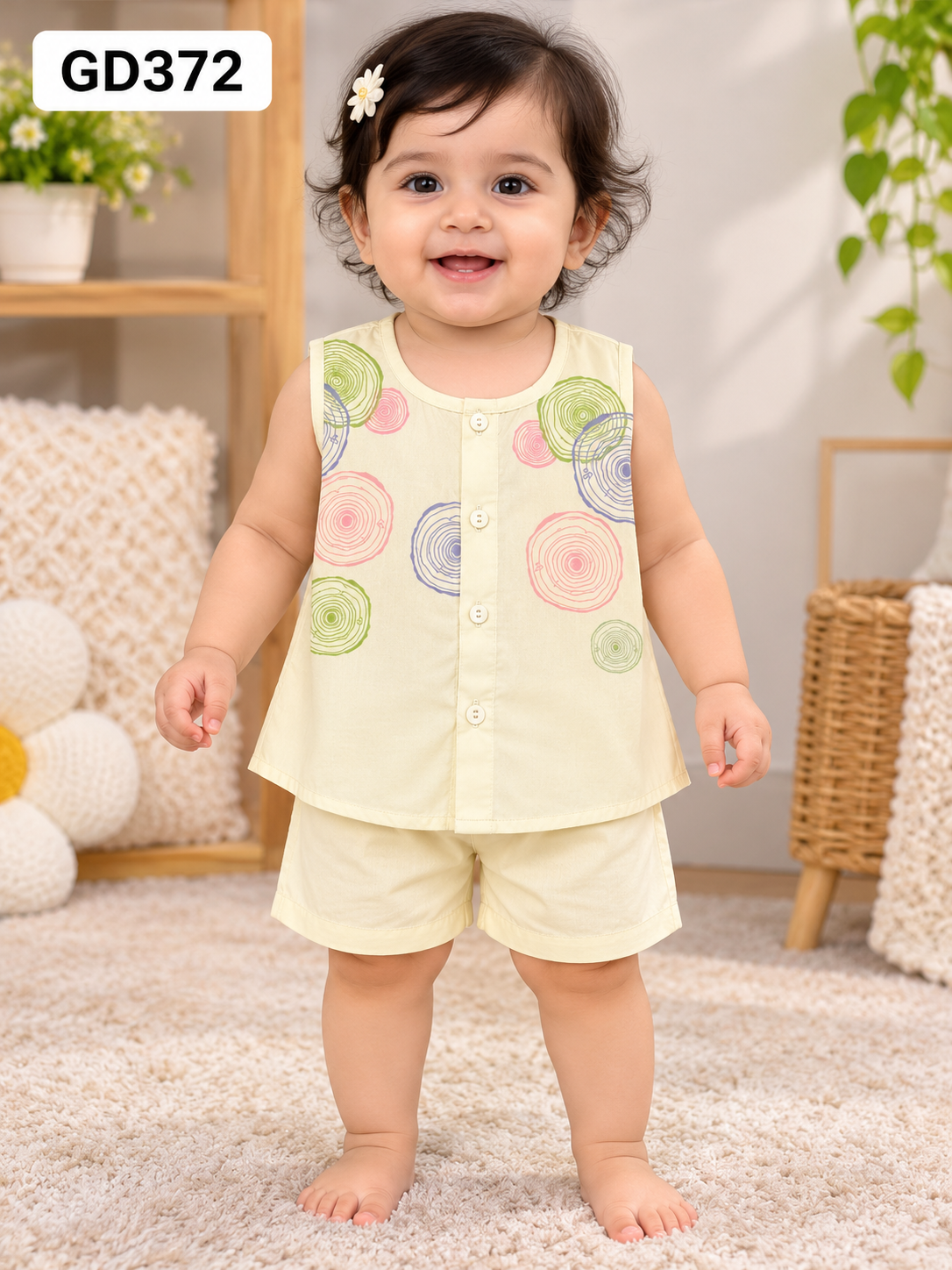 Baby Girls Heart & Bow Print Frock Pant Set-GD372