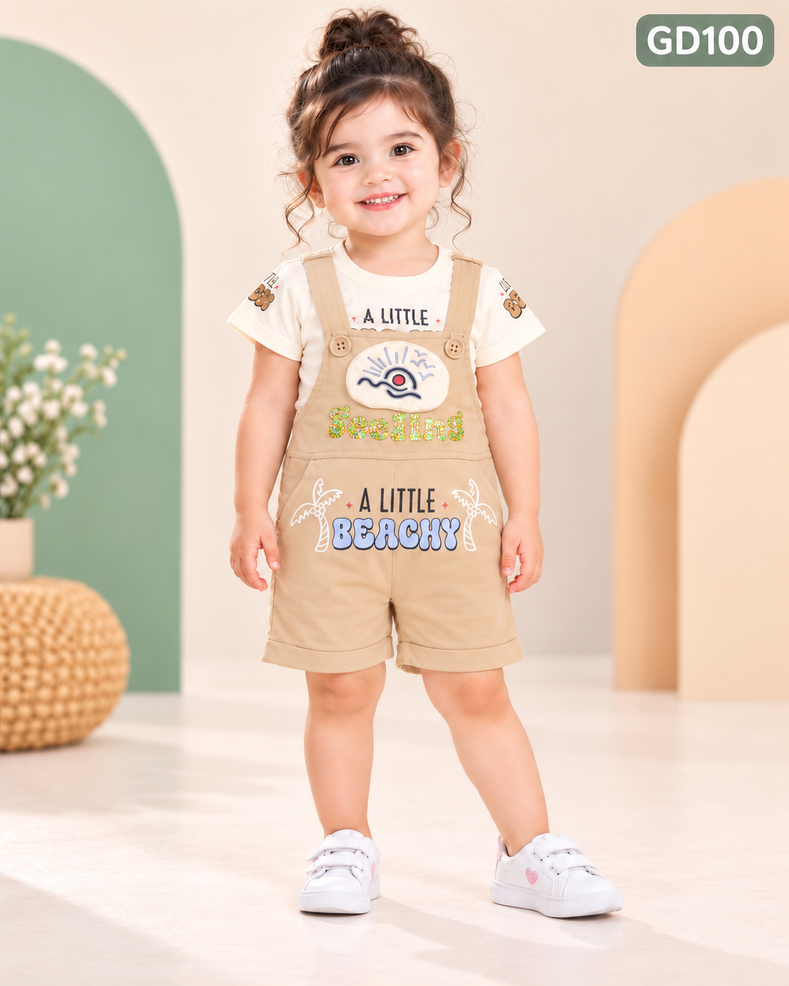 Girls Beachy Print Dungaree Shorts Set – GD100