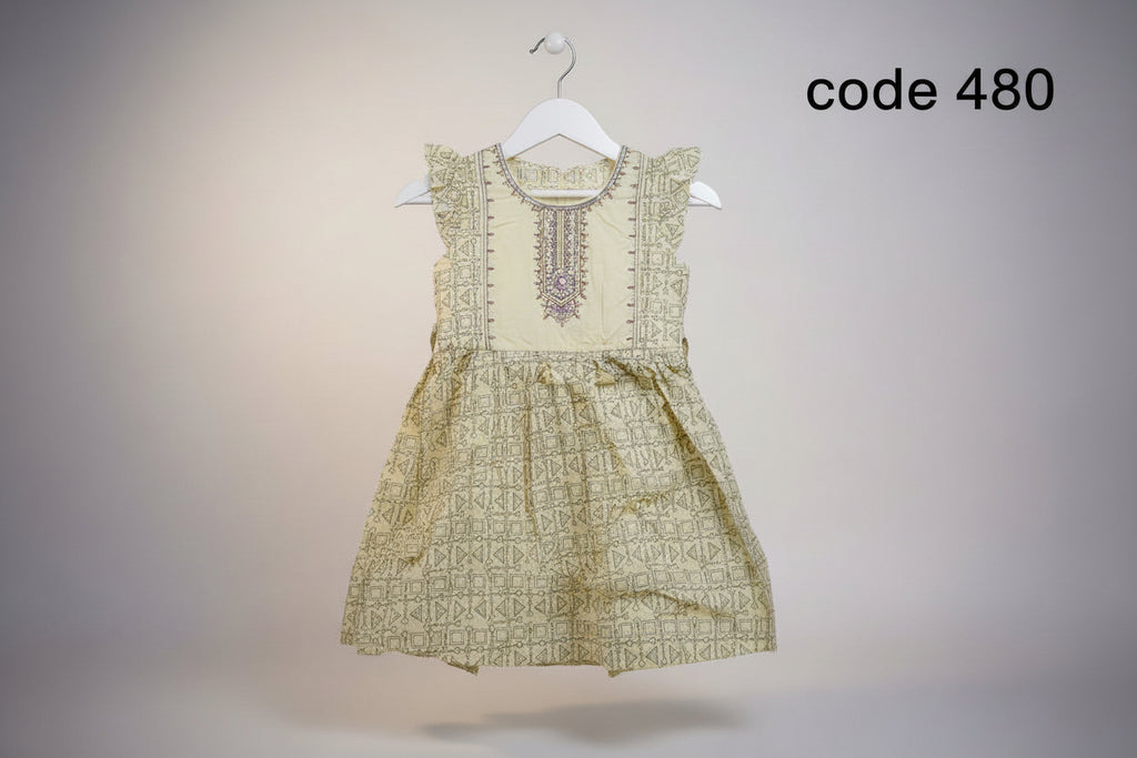 Girls Printed Ethnic Flared Dress with Embroidered Neck Panel..480.