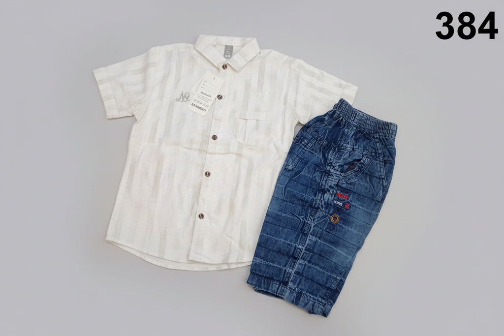 Boys Classic Cream Shirt & Blue Denim Pant Set 384