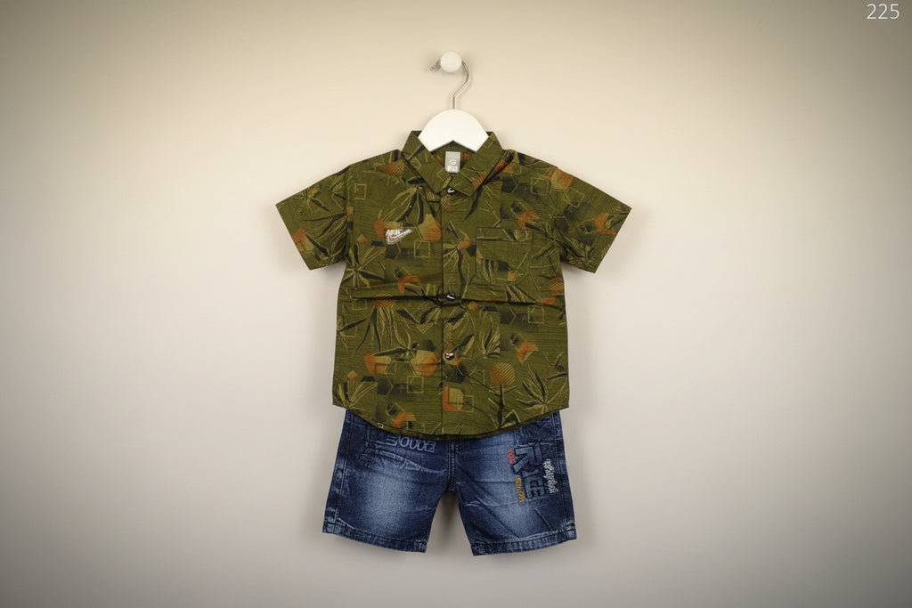 Boys Printed Casual Shirt & Denim Shorts Set 225