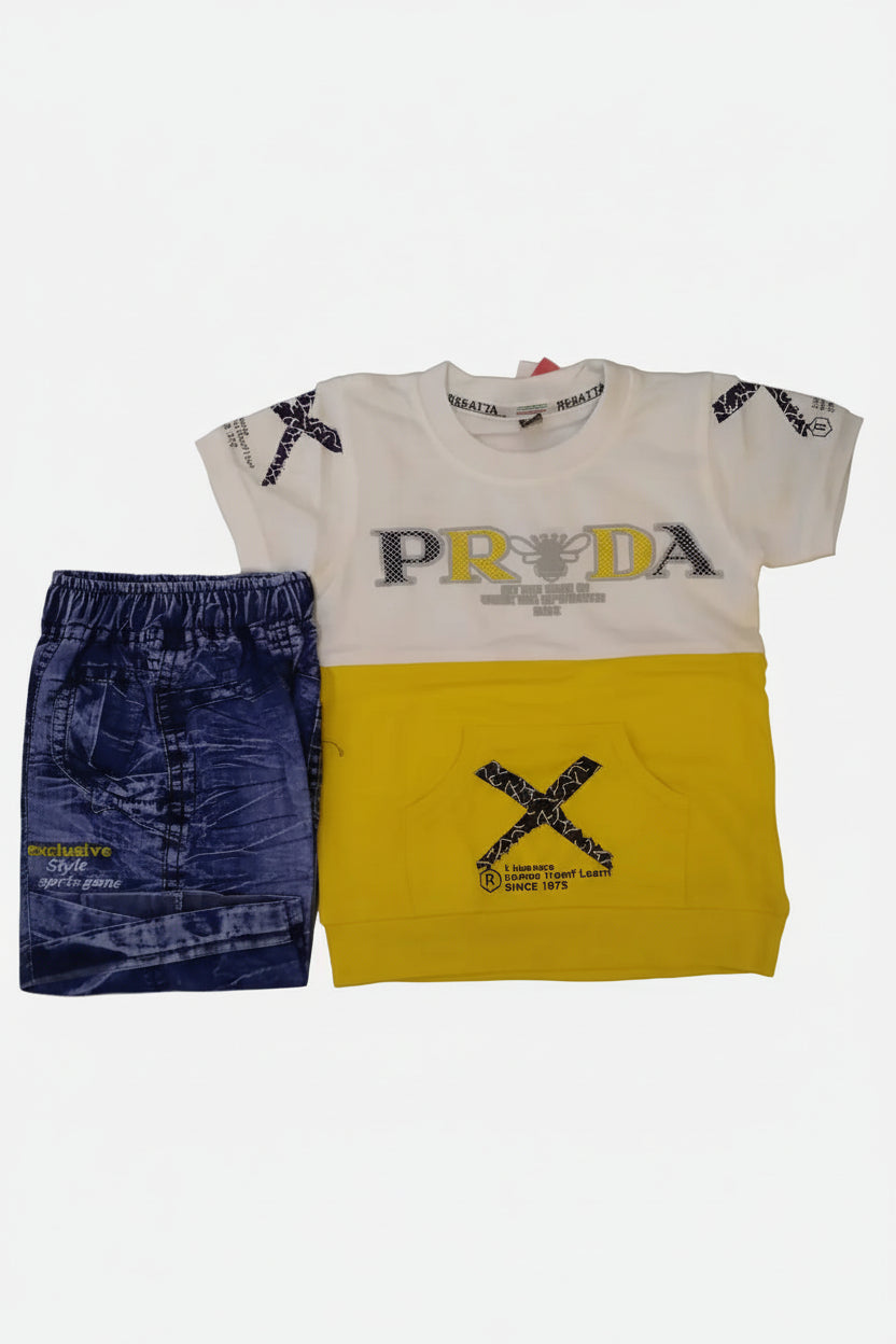 Boys PRDA Color Block T-Shirt & Denim Shorts Set 247