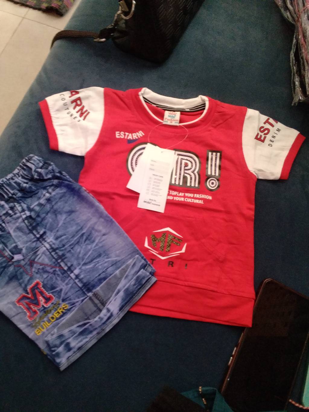Kids Graphic T-Shirt & Denim Shorts Set (ORI Print) 241