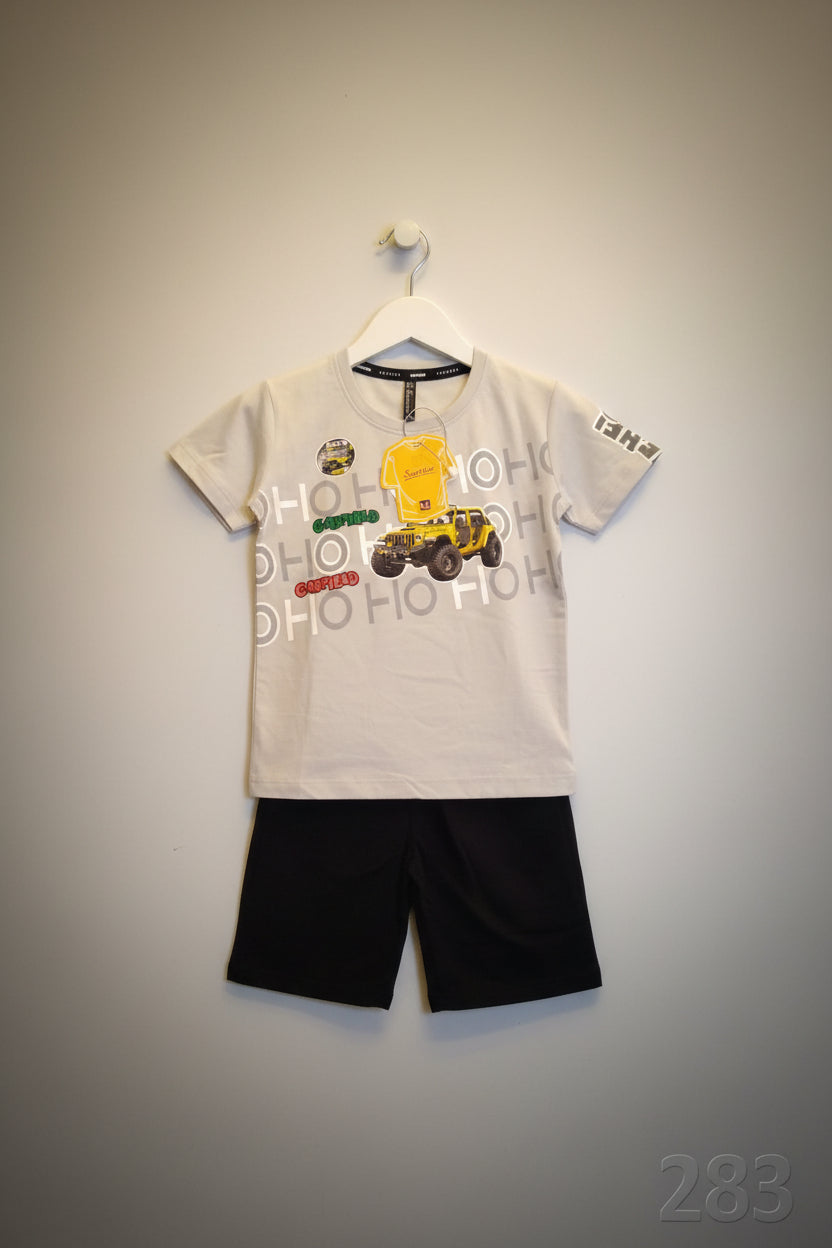 Kids Garfield Jeep Printed T-Shirt & Black Shorts Set 283