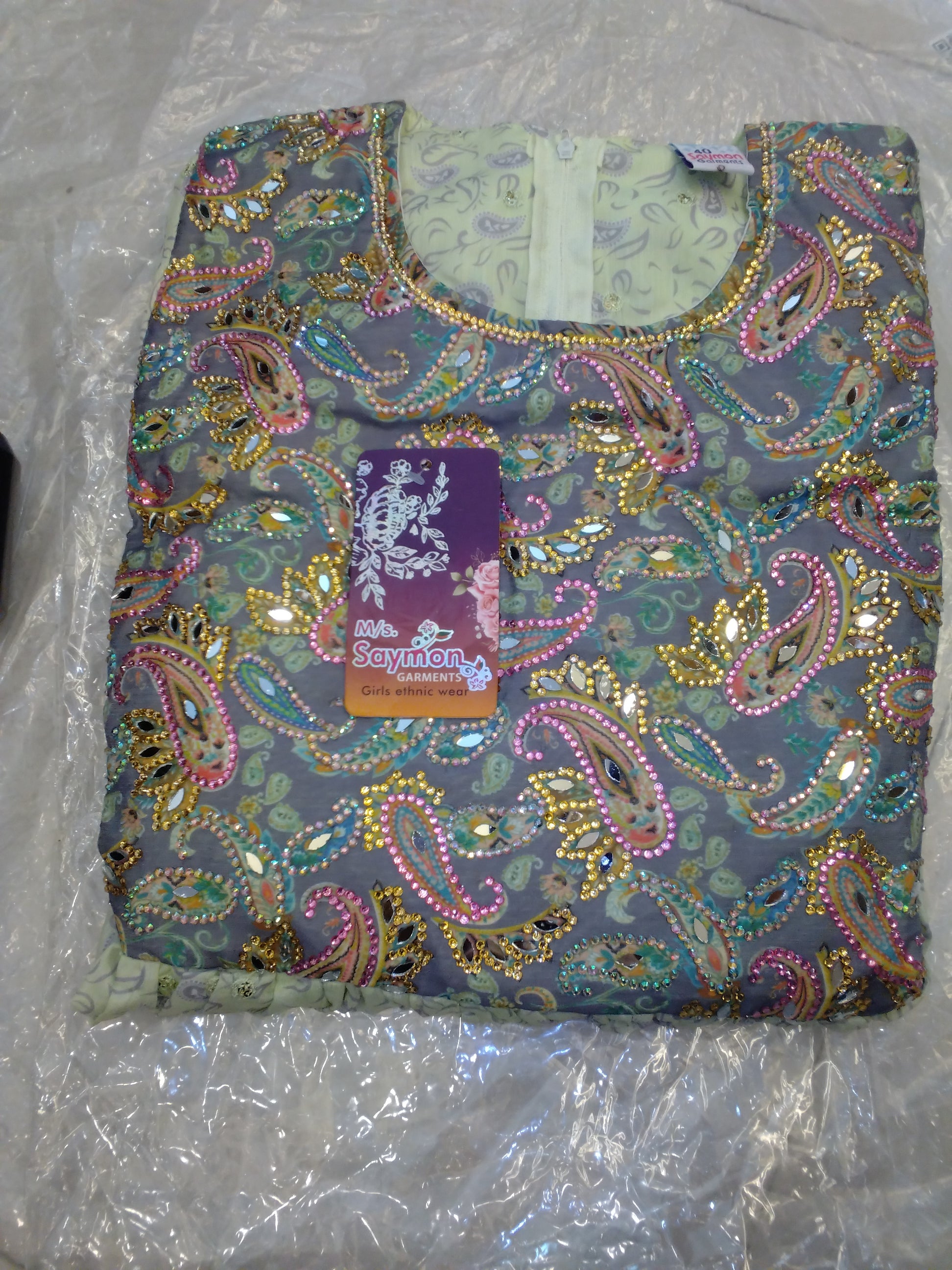 Girls Premium Paisley Embroidered Ethnic Kurti  Kameez -C115