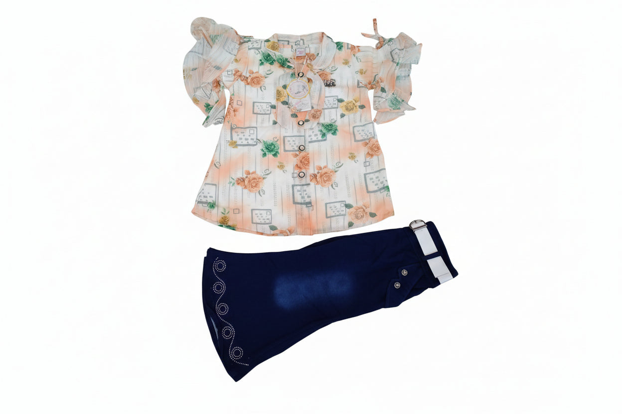 Girls Floral Printed Top & Skirt Set 146