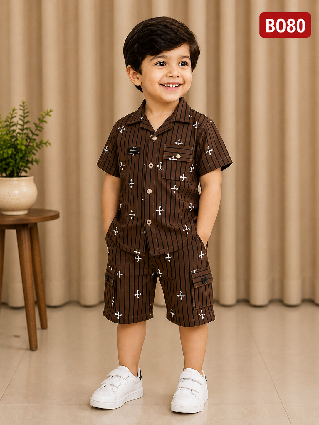 Premium Boys Stripe & Print Cargo Co-Ord Set _BO80
