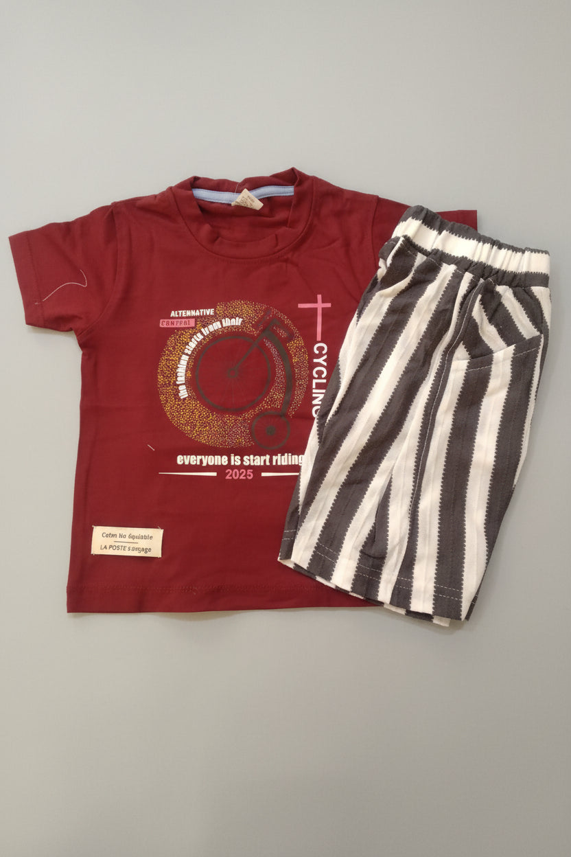 Kids Cotton T-Shirt & Shorts Set – Cycling Print (2 Pcs Set)329