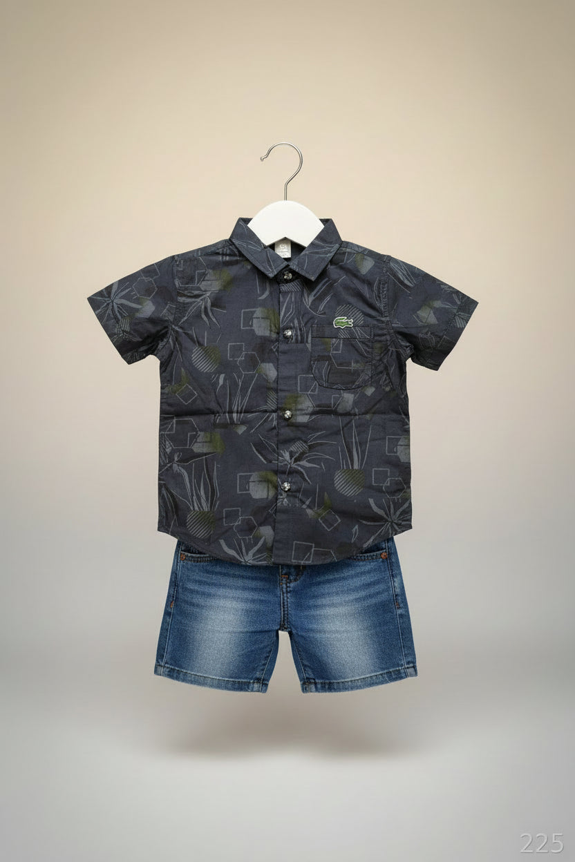 Boys Printed Casual Shirt & Denim Shorts Set 225