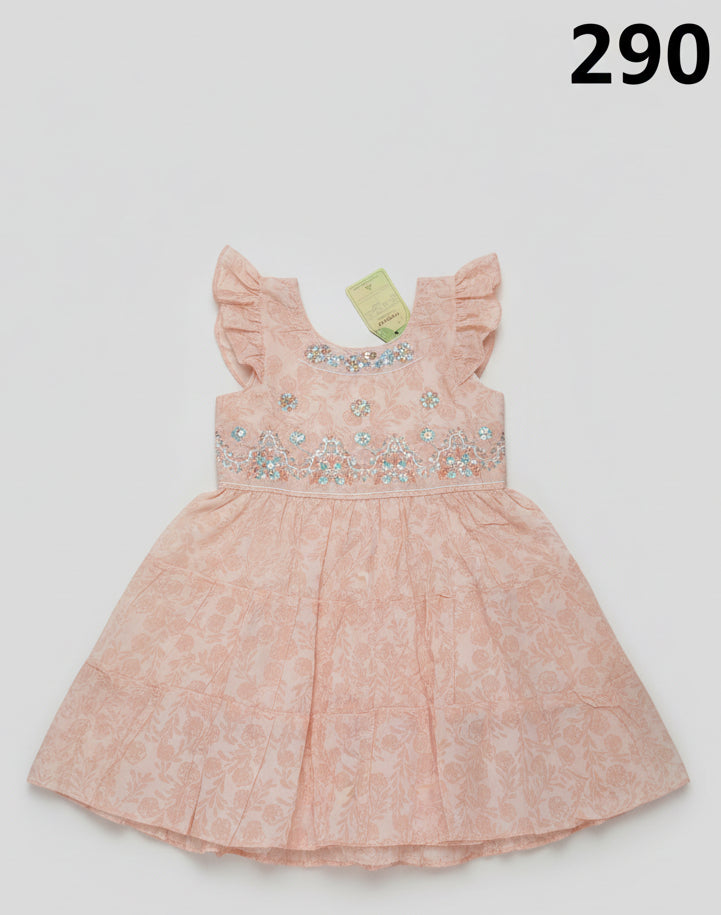 Girls Floral Embroidered Party Dress (Sleeveless Ruffle Style) 290