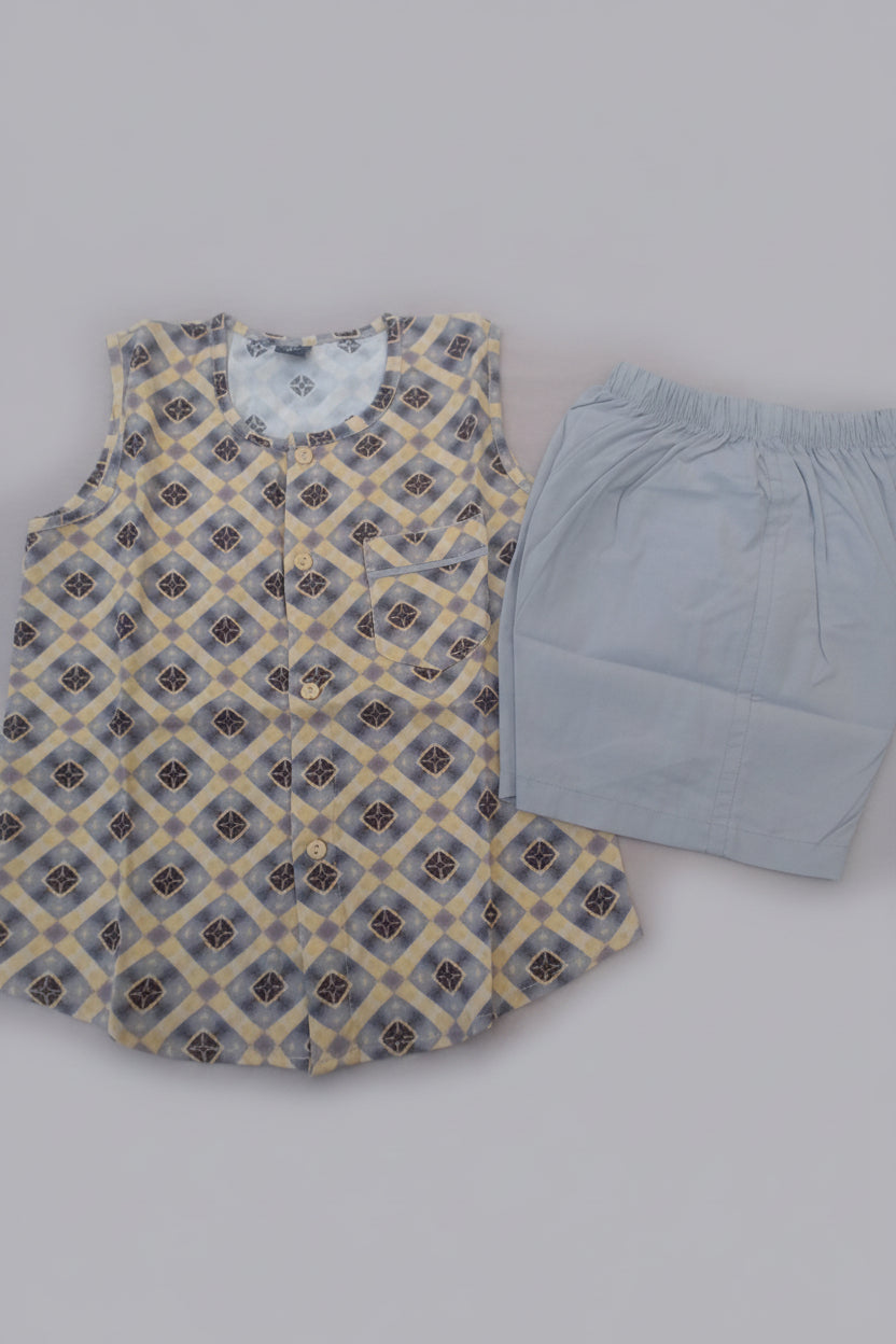 Kids Sleeveless Printed Kurta & Solid Pajama Set 87