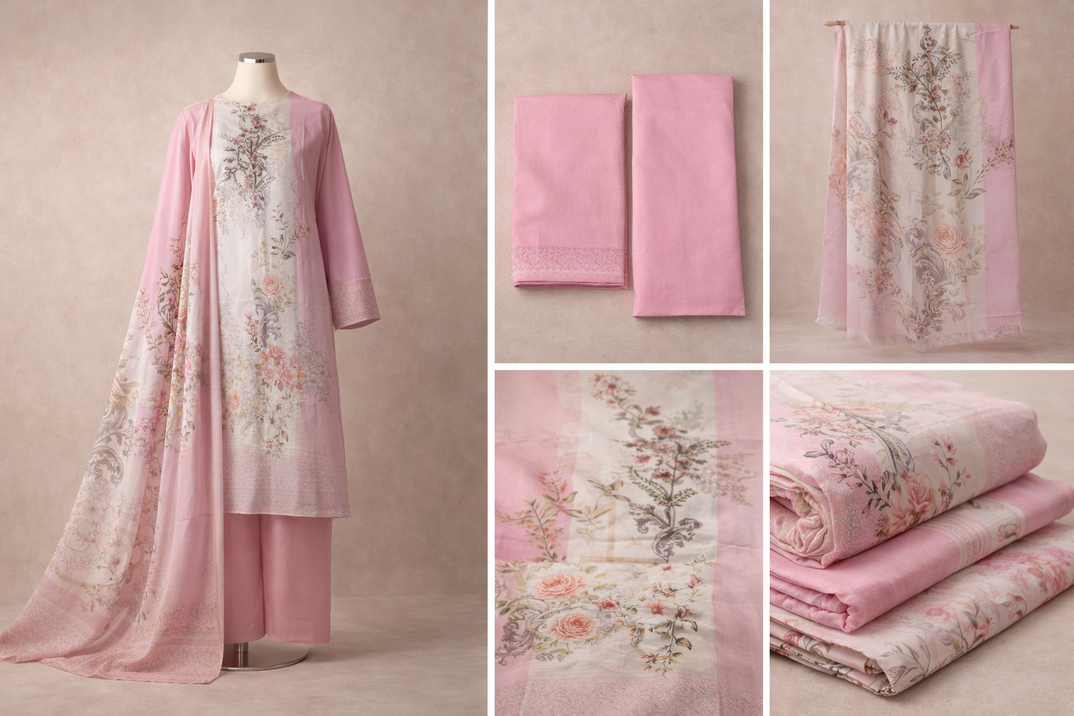 Premium Floral Printed Lawn Three Piece Suit Set 1122