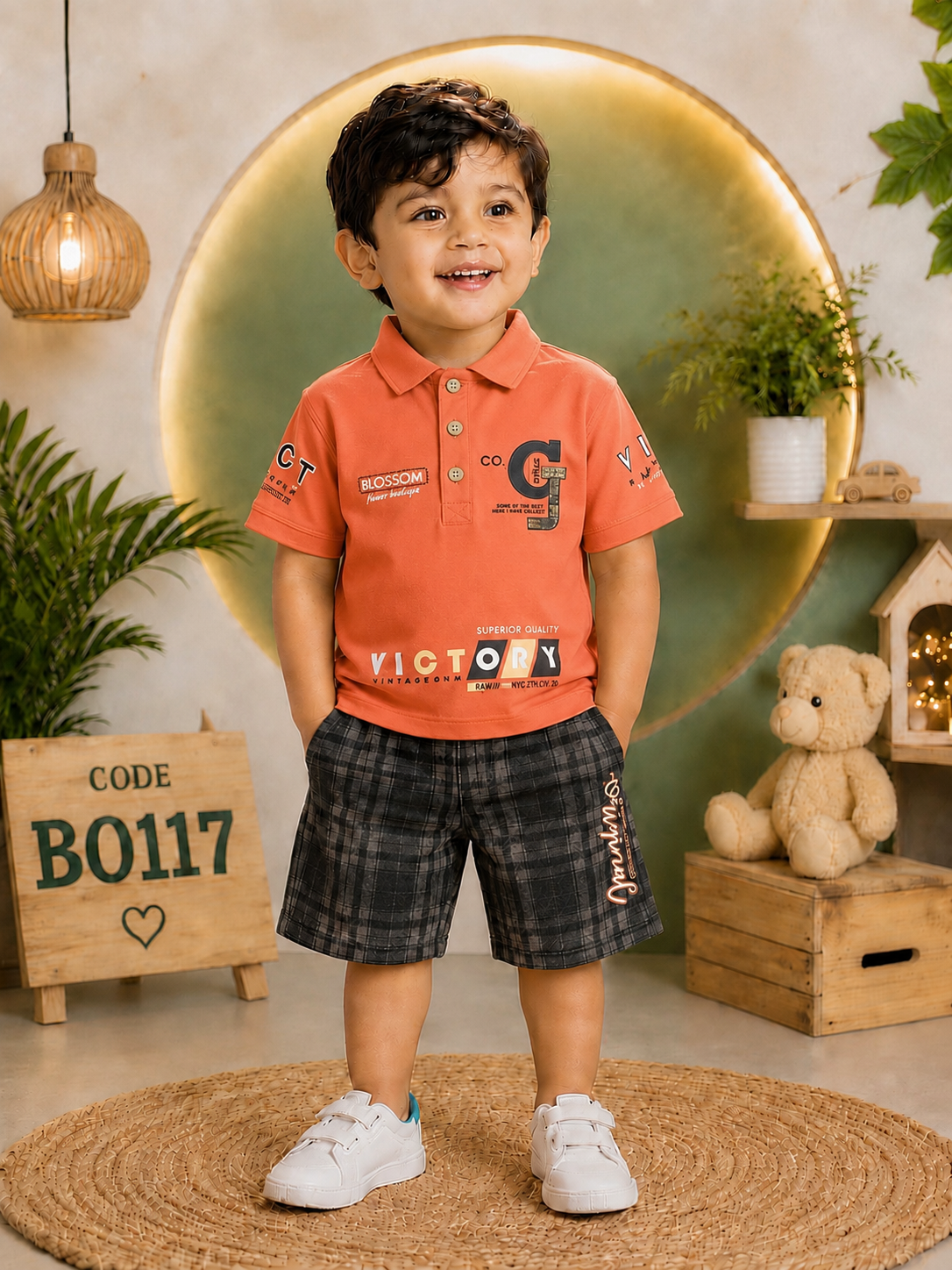 Boys Premium Polo T-Shirt & Check Shorts Set – BO117