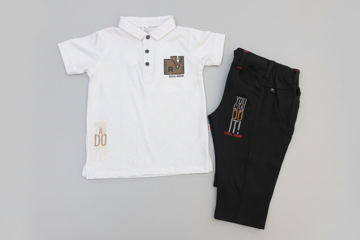 Boys Premium Beige Polo Shirt & Black Pant Set – Soul Now Edition 364