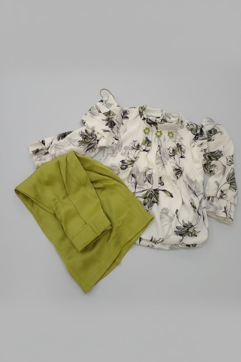 Girls Floral Top & Solid Pants Set 117