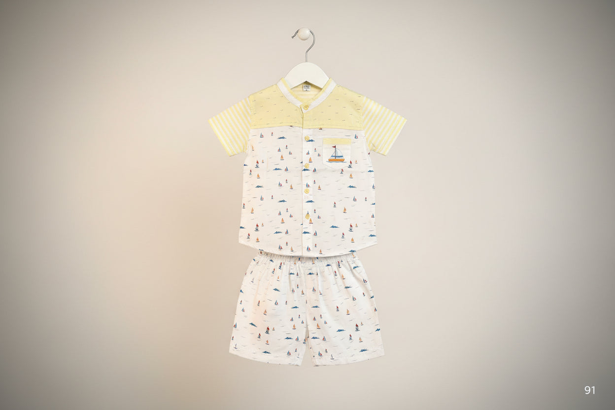 Baby Boys Sailboat Printed Shirt & Shorts Set –91