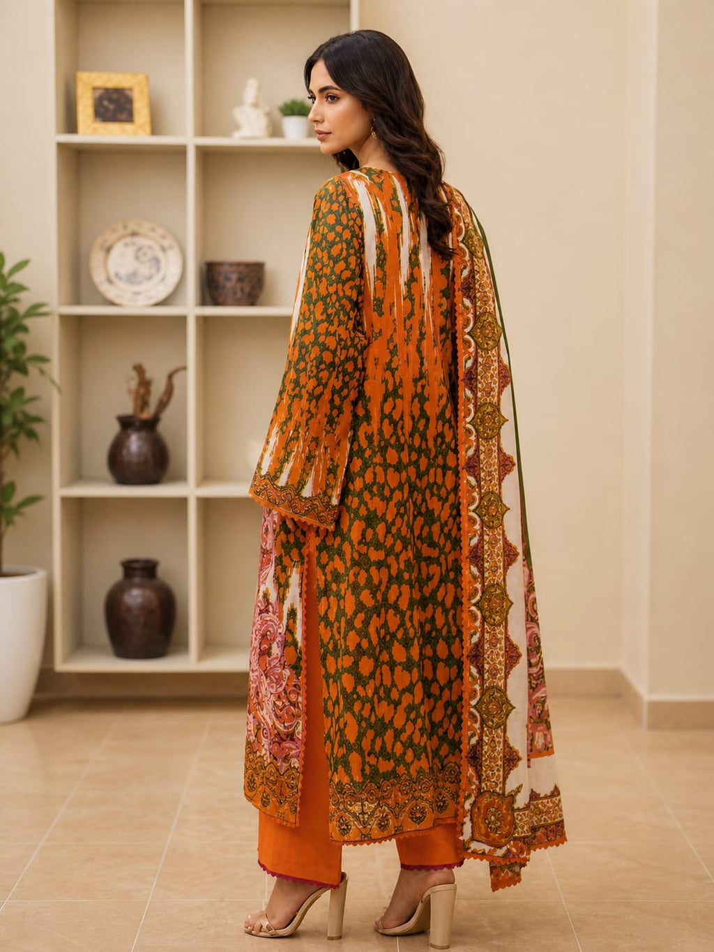 Luxury Digital Printed Lawn Three Piece Set-C257