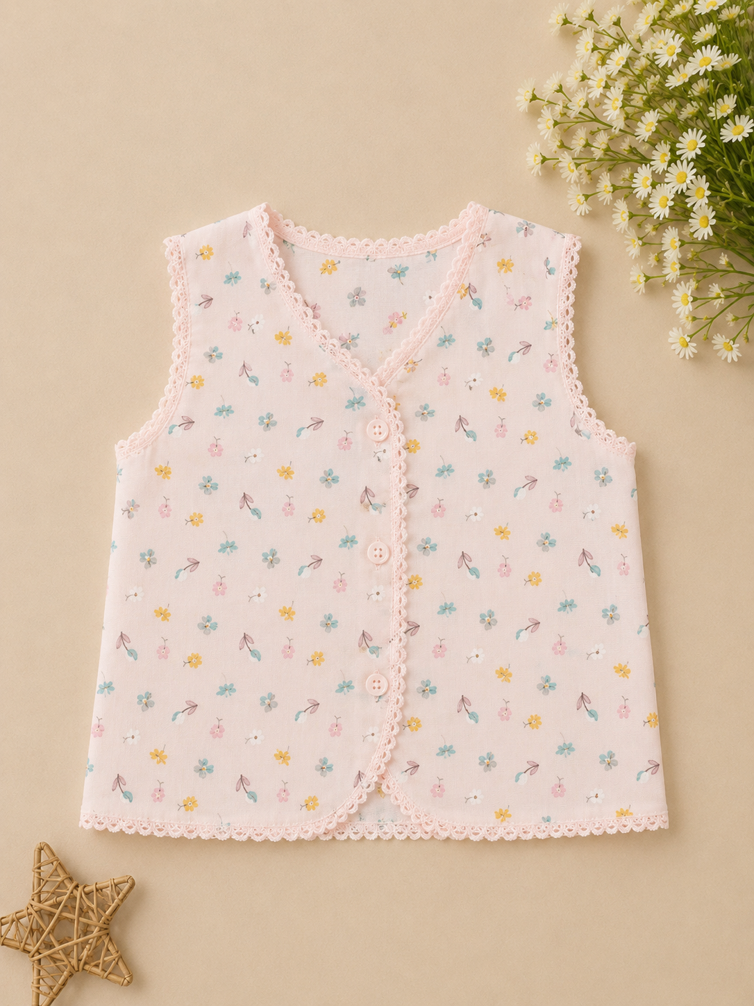 Baby Girls Ditsy Floral Lace Trim Wrap Vest-GD65