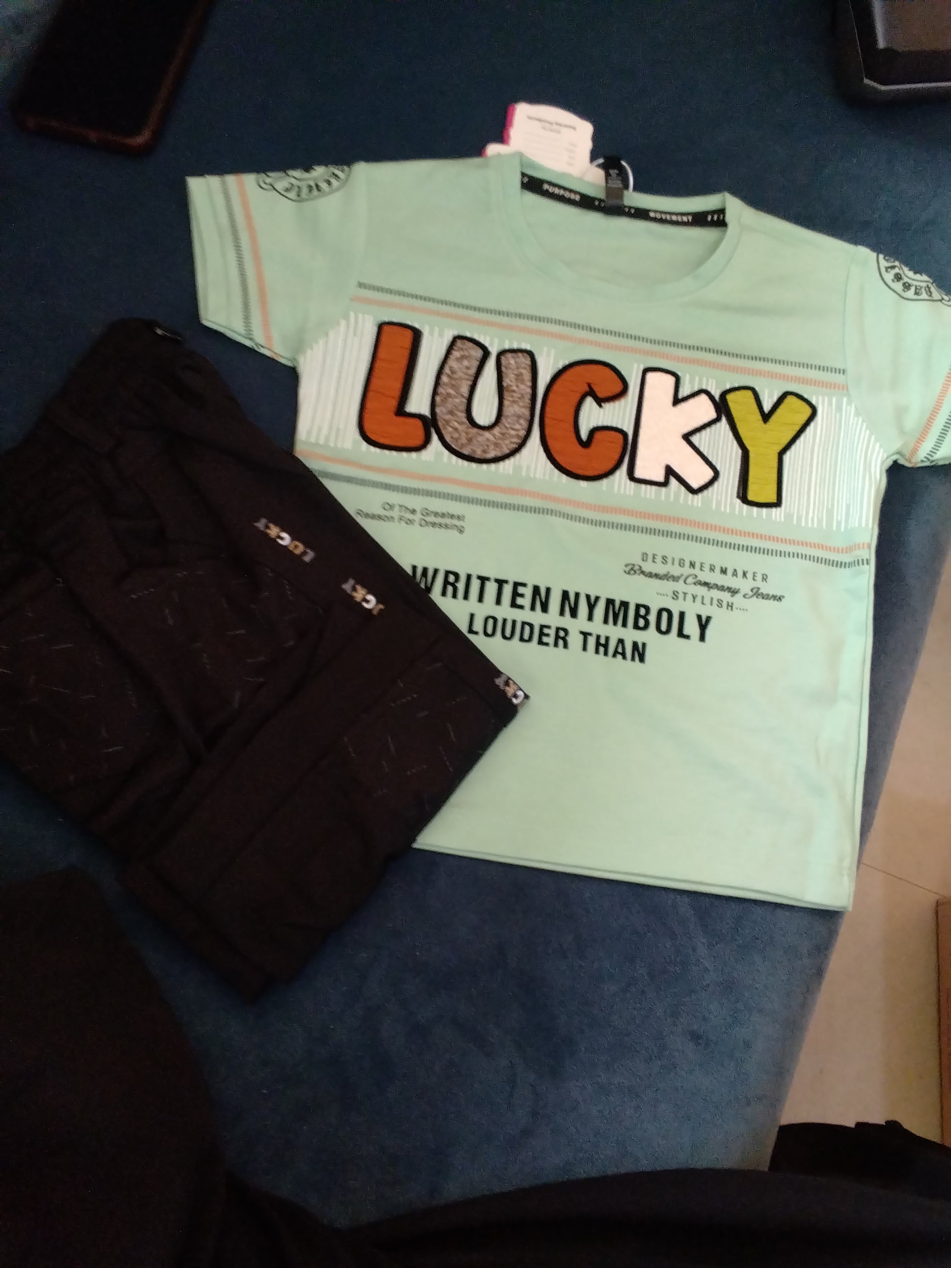 Kids “LUCKY” Printed T-Shirt & Jogger Set 361