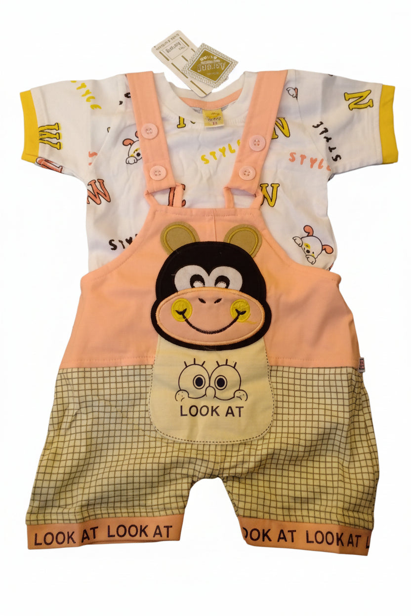 Baby Cartoon Monkey Dungaree Set – “Look At” Edition (T-Shirt + Suspender Shorts) 134