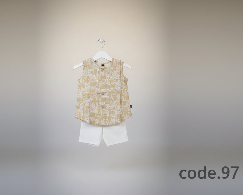 Girls Printed Sleeveless Top with White Pants Set-97