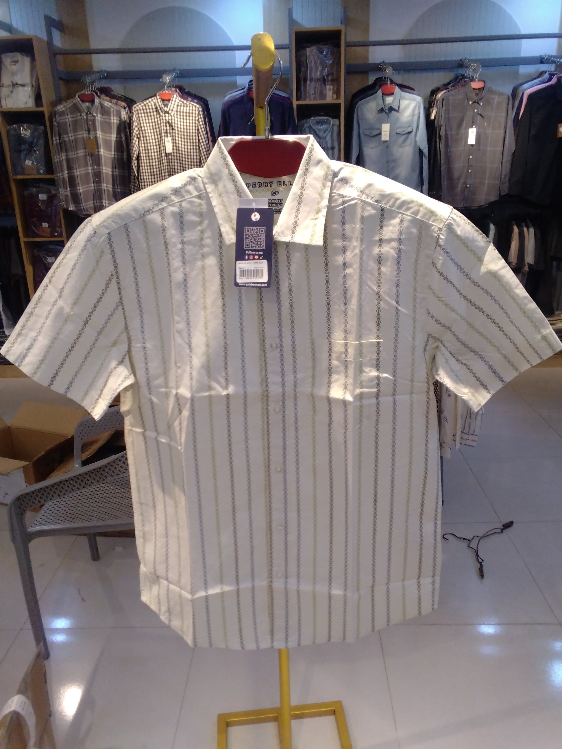 GATSBY MENS S/S SHIRT_ PERRY ELLIS 37 Brown ST
