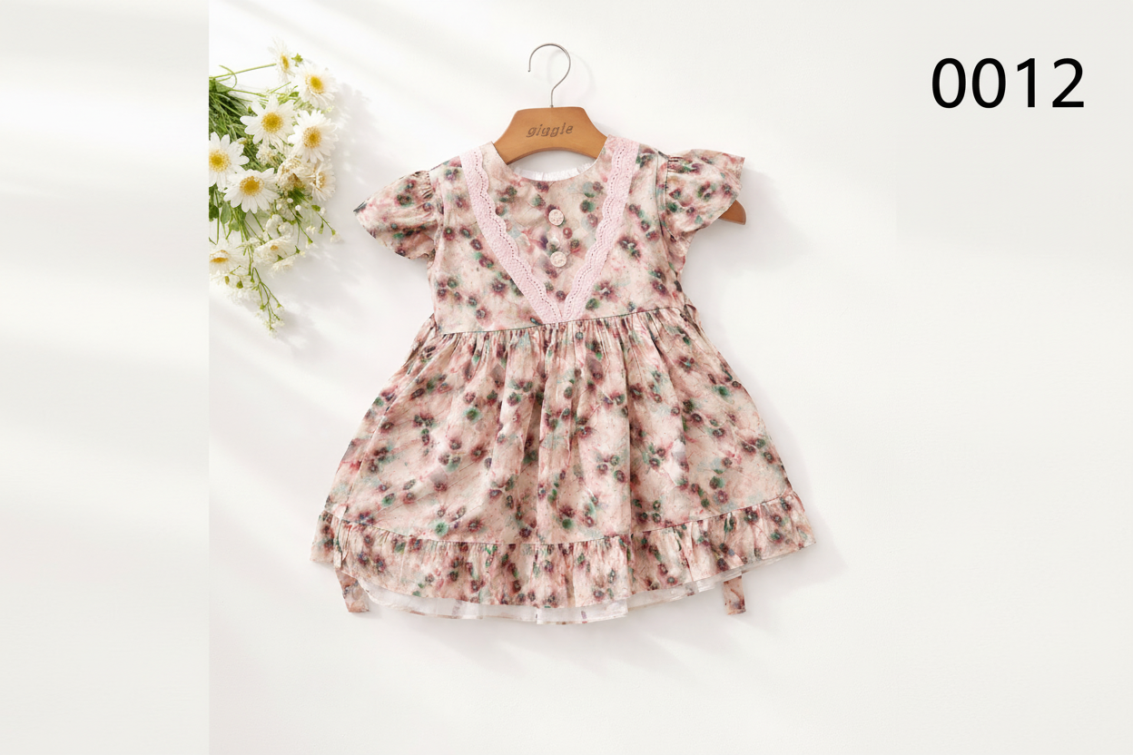 Girls Floral Printed Party Dress 0012
