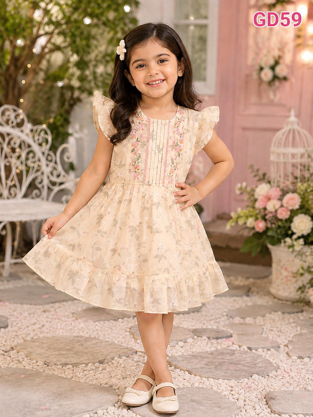 Pastel Bloom Girls’ Floral Dress-GD59