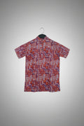 Boys Red Printed Short Sleeve Mandarin Collar Shirt 2700