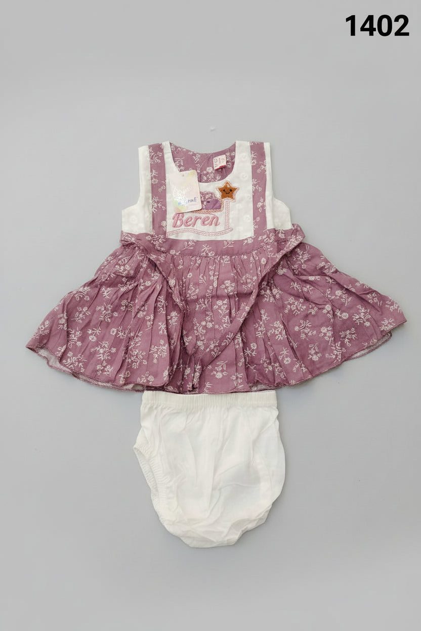 Baby Girls “Beren” Embroidered Floral Cotton Dress Set with Bloomers 1401