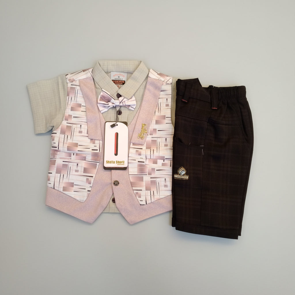 Boys Premium Waistcoat Shirt & Pant Set with Bow Tie (3-Piece Formal Wear) 237